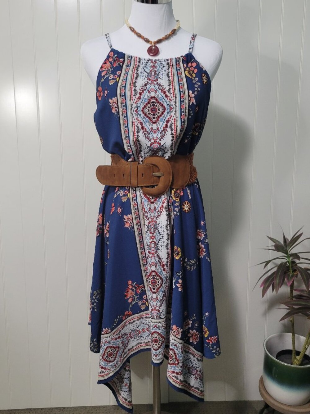 Boho Gypsy Festival Cottagecore Fairycore Hanky Bandana Hem Paisley Midi Dress M